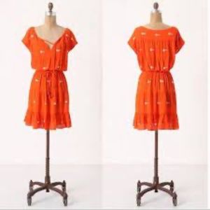 Anthropologie LeifNotes Orange Shift Dress 6 Espejoa Mirror Embroidered